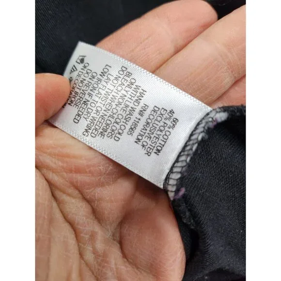 Quaker Factory Womens Wearable Art Top XL Black Floral Embroidery 3/4 Sleeve - Picture 6 of 8